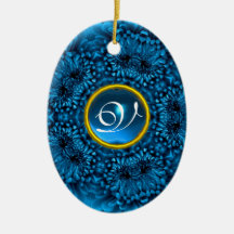BLUE DAHLIA SAPPHIRE MONOGRAM CHRISTMAS ORNAMENT