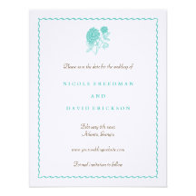 Blue dahlia save the date wedding announcement