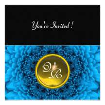 BLUE DAHLIA, TOPAZ ,bright green black yellow Invitations
