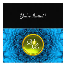 BLUE DAHLIA, TOPAZ ,bright green black yellow Personalized Invitation