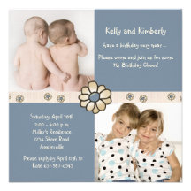 Blue Daisy Square - Birthday Party Invitation