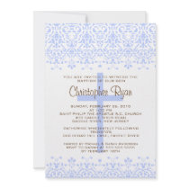 Blue Damask Baptism Invitation
