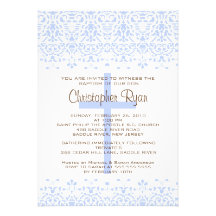 Blue Damask Baptism Invitation