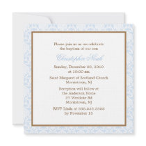 Blue Damask Baptism Invitations