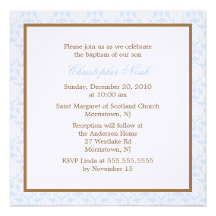 Blue Damask Baptism Invitations