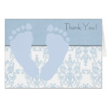 Blue Damask Blue Baby Feet Baby Boy Thank You Card