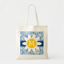 Blue Damask; Daisy Bag