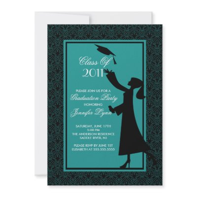 Blue Damask Graduation Invitation Silhouette Grad by celebrategraduations
