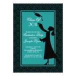 Blue Damask Graduation Invitation Silhouette Grad invitations