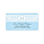 Blue Damask Monogram Address Label