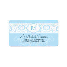 Blue Damask Monogram Address Label