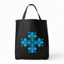 Blue damask on black bags