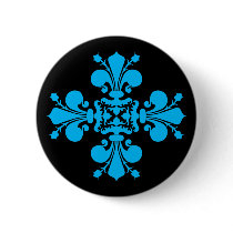 Blue damask on black pinback button