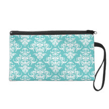 Blue damask pattern vintage girly wedding patterns wristlet