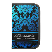 Blue Damask Personalized Smartphone Rickshaw Folio Organizer