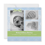 Blue Damask Photo  Birth Announcement
