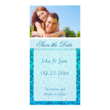 Blue Damask/photo  "Save the Date" Picture Card