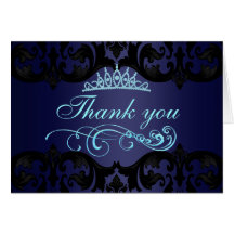 Blue Damask & Swirl Thank You Card