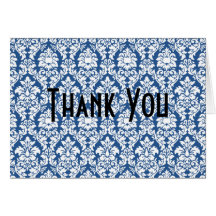 Blue Damask Thank You Card