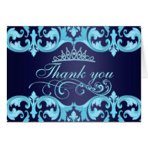 Blue Damask & Tiara Thank You Card
