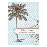 Blue Damask Tropical Palm Wedding Invitation
