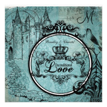 Blue Damask Unconditional Love Wedding Invite