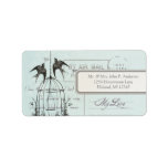 Blue Damask Vintage Bird Cage Air Mail Love Poem Address Label