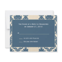 Blue Damask Wedding RSVP Cards