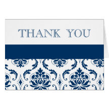 Blue Damask Wedding Thank You Cards