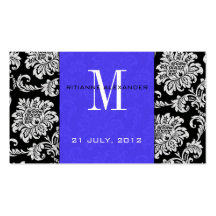Blue Damask Wedding Website Business Card