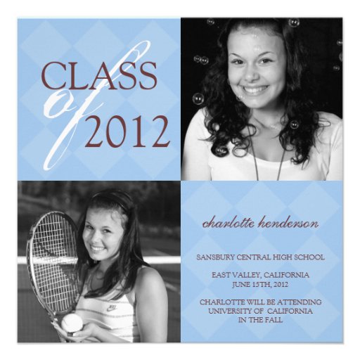 Blue diamond square photo graduation announcement