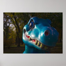 Blue Dinosaur Grinning Poster