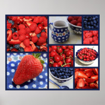 Blue Dishes and Fruit Collage Poster