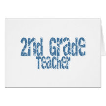 Blue Distressed Text 2nd Grade Teacher Card
