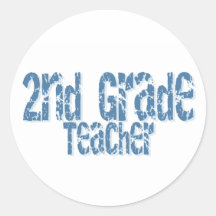 Blue Distressed Text 2nd Grade Teacher Stickers