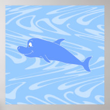 Blue Dolphin on Wavy Pattern. Posters