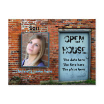 Blue door brick wall open house postcards