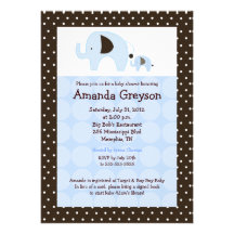 Blue Dottie Elephant 5x7 Baby Shower Invitation