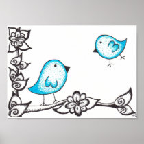 Blue Dotty Birds Print