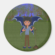 Blue Dragon Winged Musical Boy Faerie Fridge Magnets