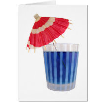 Blue Drink with Red Umbrella Greeting Cards