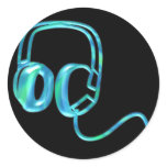 Blue Earphones Round Stickers
