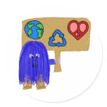 blue earth love peace recycle round sticker