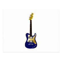 Blue electric guitar yellow fizzle headstock post cards