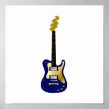 Blue electric guitar yellow fizzle headstock posters