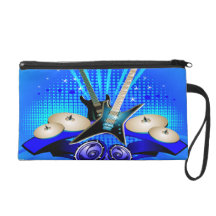 Blue Electric Guitars, Drums & Speakers Wristlet Purses