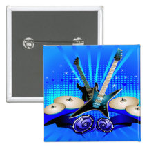 Blue Electric Guitars, Drums & Speakers Buttons