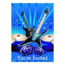 Blue Electric Guitars, Drums & Speakers Grad Party Personalized Invites