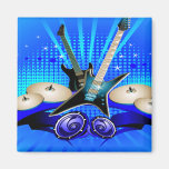 Blue Electric Guitars, Drums & Speakers Refrigerator Magnets
