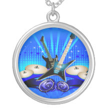 Blue Electric Guitars, Drums & Speakers Custom Necklace
